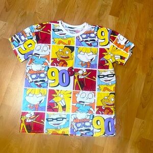Rugrats Nickelodeon Short Sleeve White T-Shirt Size XL All Over Print 90’s